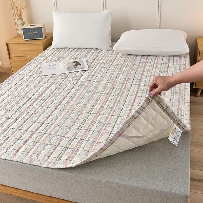 Mattress Pad Full，Breathable，Non-Slip Mattress Protector with Elastic Straps，Quilted Mattress Topper Cover for Adults and Kids，Raw Cotton，Washable