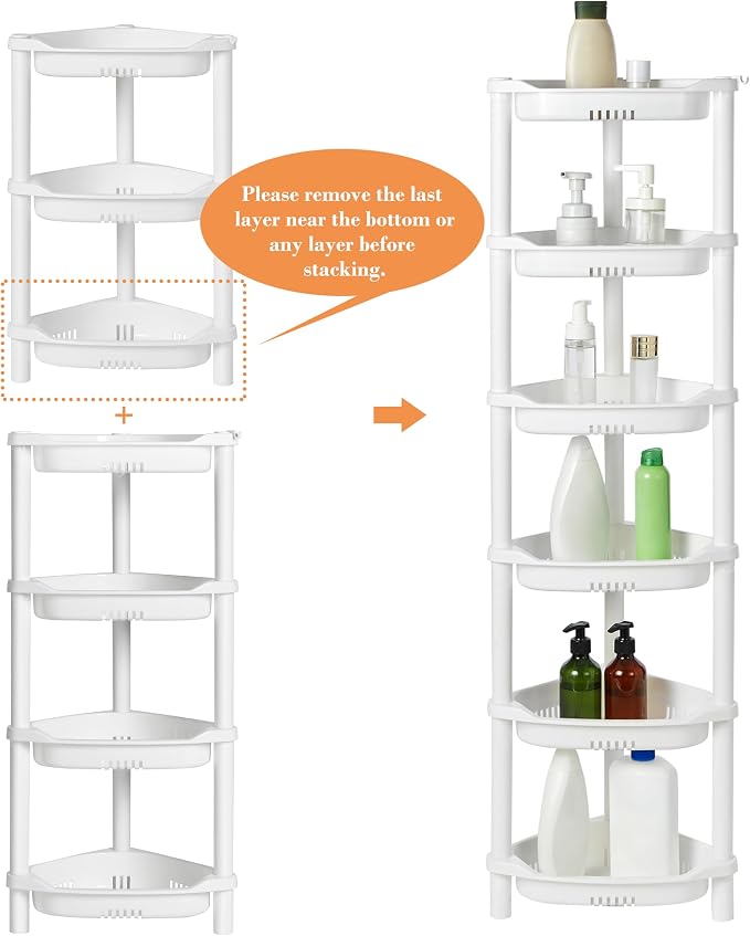 ELYKEN 3 Tier Shower Caddy Organizer Shelf Corner, 14.4 x 11.2 x 22.4 Inches, Rustproof, Plastic Shower Rack Stands for Inside Bathroom, Bathtub, White - Image 5