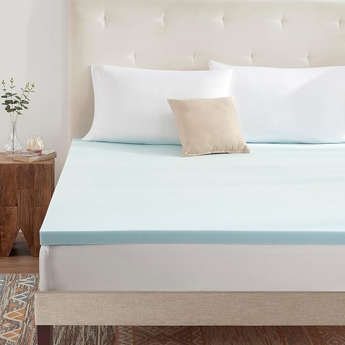 King Mattress Topper 3 Inch Gel Infused Memory Foam Cooling Pad CertiPUR US Certified - Enhance Sleep Quality with Pressure Relief and Temperature Regulation, King, Blue, 3 Inch Thick
