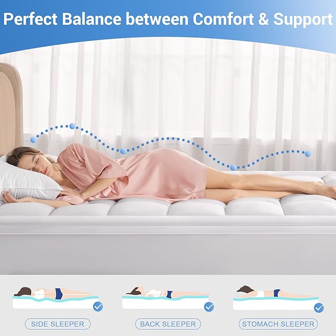 Twin Mattress Topper,Thick Plush Pillow Top Mattress Pad Cover,Soft Fitted Bed Topper with 18 Inch Deep Pocket,Overfilled Down Alternative Fillings