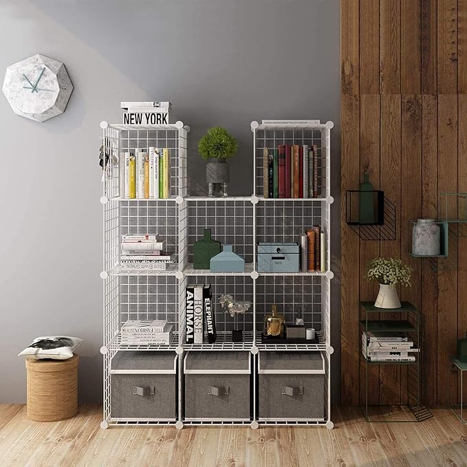 C&AHOME Wire Cube Storage, 12-Cube Storage Organizer Metal, C Grids Storage Bins Shelving, Modular Bookshelf Shelf, Closet Cabinet Ideal for Bedroom, Office 36.6”L x 12.4”W 48.4”H White - Image 5