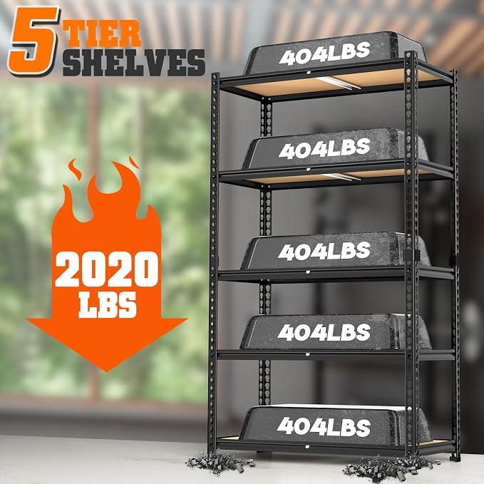 LEVELEVE 5-Tier Storage Shelving Unit, Metal, for Kitchen, Garage, Laundry Room, Adjustable, 35" L x 16" W x 73" H, Rectangular - Image 5