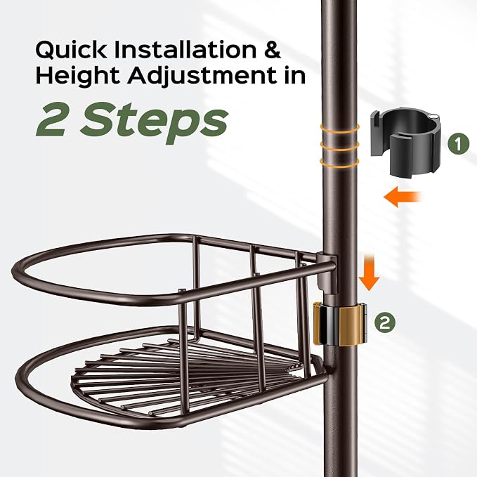 HAMITOR Shower Caddy Tension Pole: 4-Tier Rustproof Bathroom Corner Shelf Organizer for Renters - No Drill Large Shampoo Storage Rack Adjustable 47-121 Inch - Space Saving Bathtub Accessory - Bronze - Image 4