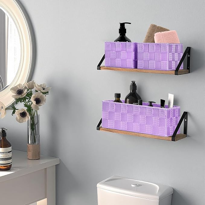 Posprica Woven Storage Baskets for Organizing, Small Black Baskets Cube Bin Container Tote Organizer Divider for Drawer, Closet, Shelf, Dresser, Set of 4(Purple) - Image 6