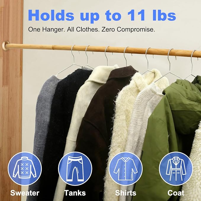 Clothes Hangers 50 Pack Heavy Duty, Ultra Slim Coat Hangers Space Saving, Non Slip Wire Metal Hanger Stainless Steel Hangars for Suit Skirts Pants Bra Closet Organizer Dorm Room Essentials 16.2 Inch - Image 5