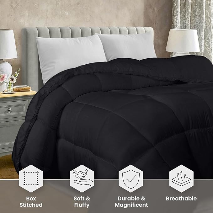 Utopia Bedding King Comforter Duvet Insert, Quilted Black Comforter with Corner Tabs, Box Stitched Down Alternative Comforters King Size 90 x 102 inches