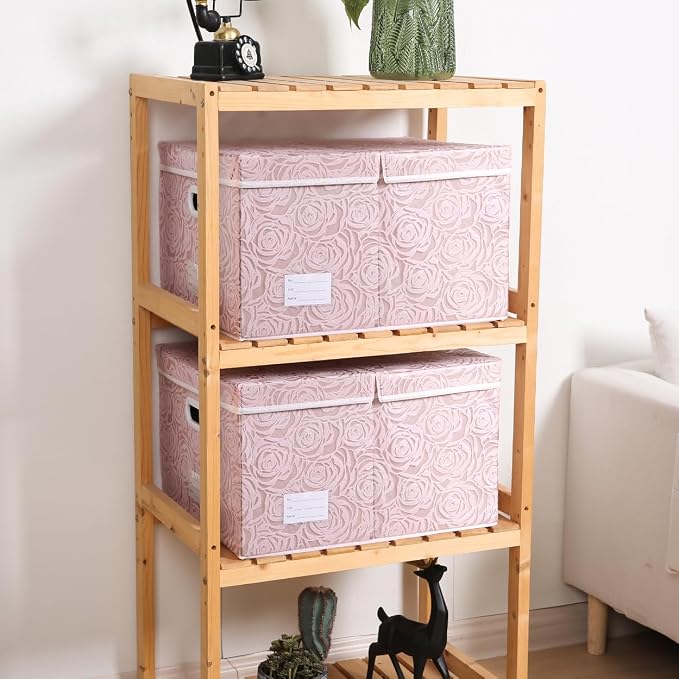 PRANDOM Extra Large Collapsible Storage Boxes with Lids Fabric Decorative Storage Bins Cubes Organizer Baskets with Cover Handles Divider for Bedroom Closet Living Room 19.7x15.7x11.6 Inch 3 Pack - Image 2