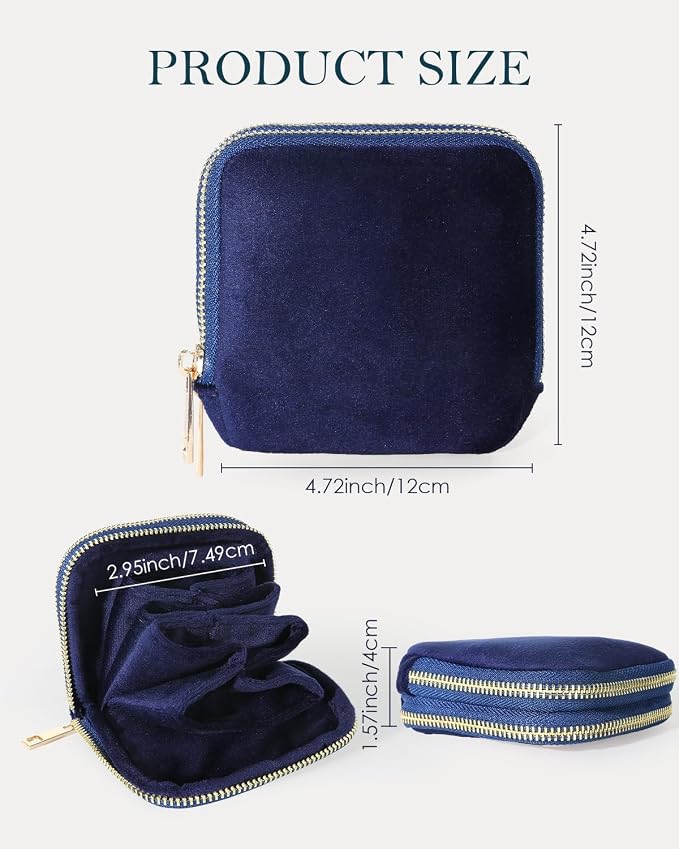 COOLYOUTH Travel Jewelry Case Organizer for Women Portable Jewelry Box with Small Pouches Mini Jewelry Bag for Rings, Bracelets, & Bangles with Smooth Metal Zipper (Navy Blue) - Image 6