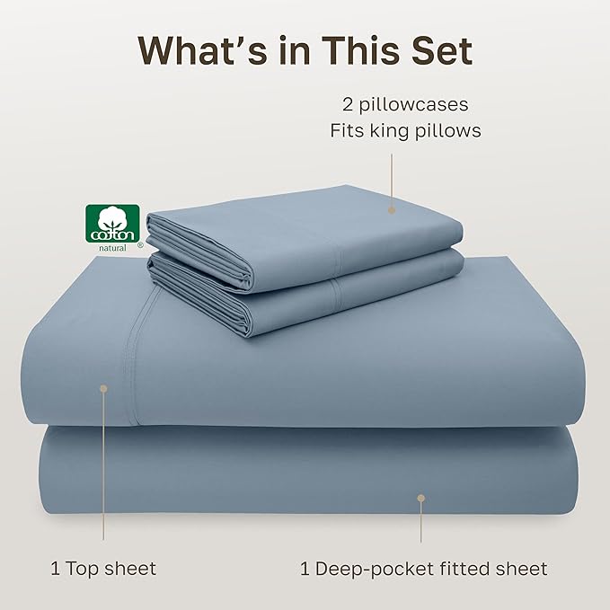 California Design Den King Size Sheet Set - 100% Cotton, Luxury 600 Thread Count Deep Pocket King Sheets, Durable Bedding with Sateen Weave - Pastel Blue