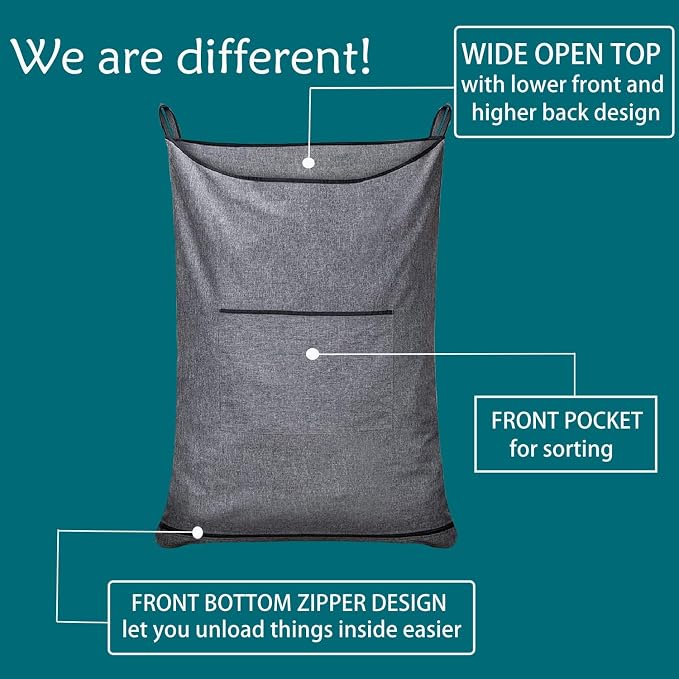 XL Hanging Hamper, Over The Door Hamper with Free Hanging Hooks, Space Saving Over Door Laundry Bag and Laundry Basket for Storage, 2 Pack, (36x22Inch Pop Heather Grey) - Image 6