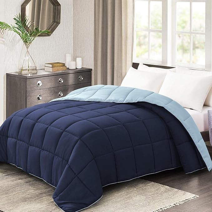 Homelike Moment California King Comforter - Blue Duvet Insert Down Alternative Bed Comforter, Lightweight Bedding Comforters Cal King Size Quilted Soft All Season Reversible Navy/Light Blue
