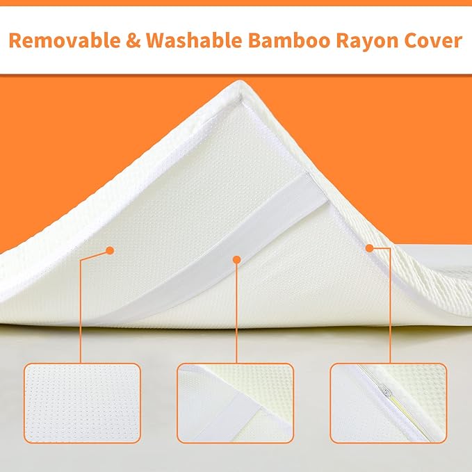 HOMBYS Memory Foam Bed Mattress Topper with Removable Cover, Massage Table Mattress Topper with Elastic Bands, Non-Slip Lash Bed Cushion Only, 73"x24"x2"