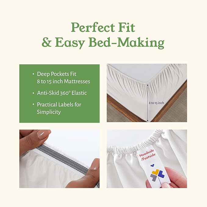 California Design Den King Size Sheet Set - 100% Organic Cotton, Crisp Percale Sheets King Size, Deep Pockets, Breathable and Durable Bedding Set - Stone (True Beige)