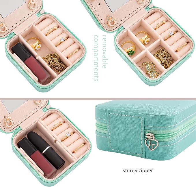 KElofoN Jewelry Organizer Box for Girls Women with Mirror - Small Travel Case (Blue-5) - Image 6