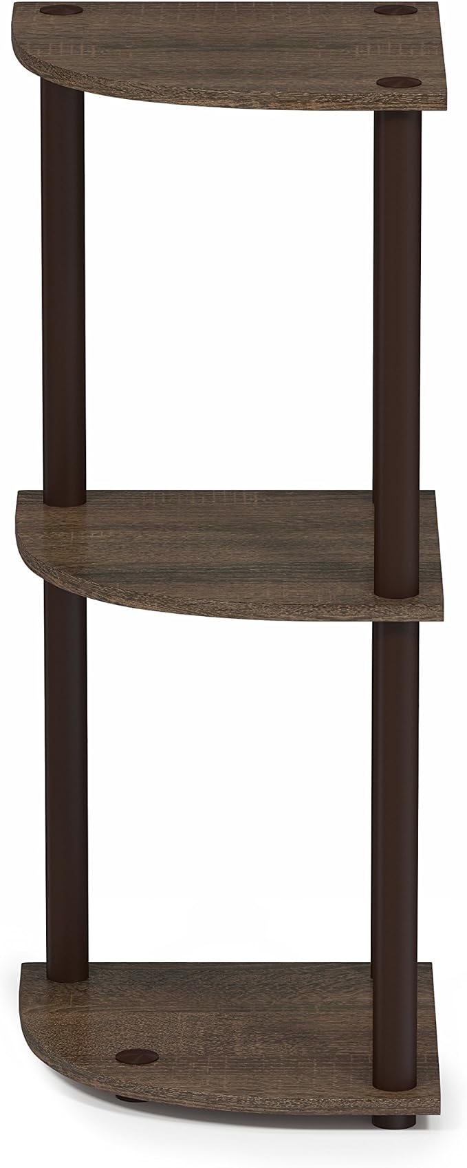 Furinno TURN-N-TUBE Corner Shelf, 3-Tier Corner Bookshelf, Display Storage Shelves with Open Shelves, for Organization and Storage, Living Room, Home Office, Garage, Walnut - Image 4