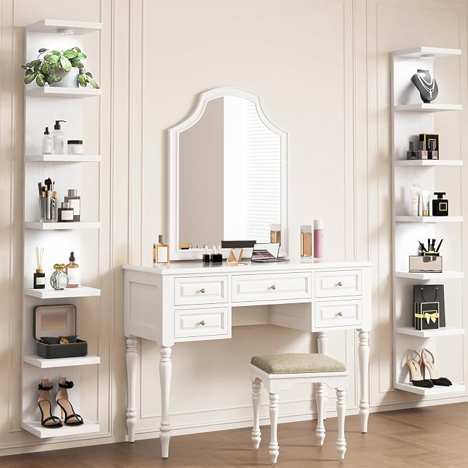Fixwal Wall Decor 7 Tier Wall Shelf Unit Floating Shelves with LED Lights Lack Shelf for Home Organizer Display White - Image 2