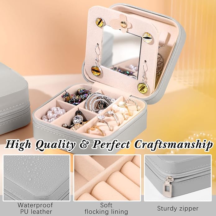 Hillban Bridesmaid Gifts Jewelry Box with Mirror, PU Leather Small Travel Jewelry Case Organizer Storage for Women Girls - Image 5