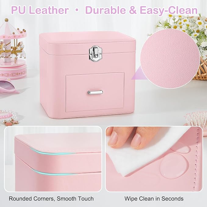 Basumee Musical Jewelry Box for Girls PU Leather Music Box with Drawer Large Kids Jewelry Organizer with Unicorn/Ballerina Jewelry Storage for Little Girls Ages 3–10, Birthday & Holiday Present - Image 2