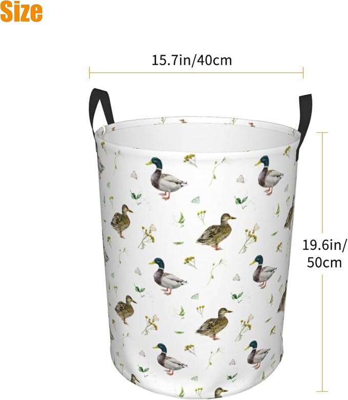 Laundry Basket Cute Mallard Duck Room Decor,Round Laundry Hamper Waterproof Dirty Clothes Hamper Collapsible Laundry Baskets With Handles,Toy/Clothes Storage Basket For Home Dorm Bathroom Decor - Image 4
