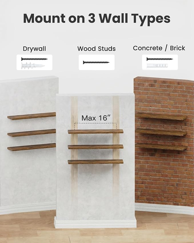 AMADA HOMEFURNISHING 23.6" L Floating Shelves, Wall Shelves Set of 3 for Bathroom/Living Room/Bedroom/Kitchen, Floating Shelves for Wall Decor with Invisible Brackets - AMFS44V, Rustic Brown - Image 8