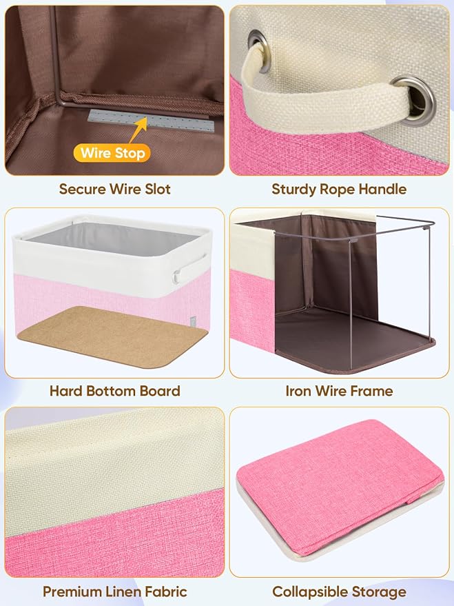 BALEINE 1 Pack Fabric Closet Storage Bins for Shelves, Linen Closet Organizers and Storage, Decorative Baskets for Organizing, Shelf, Clothes, Home, Office (Pink, 17''x13''x10.5'') - Image 6