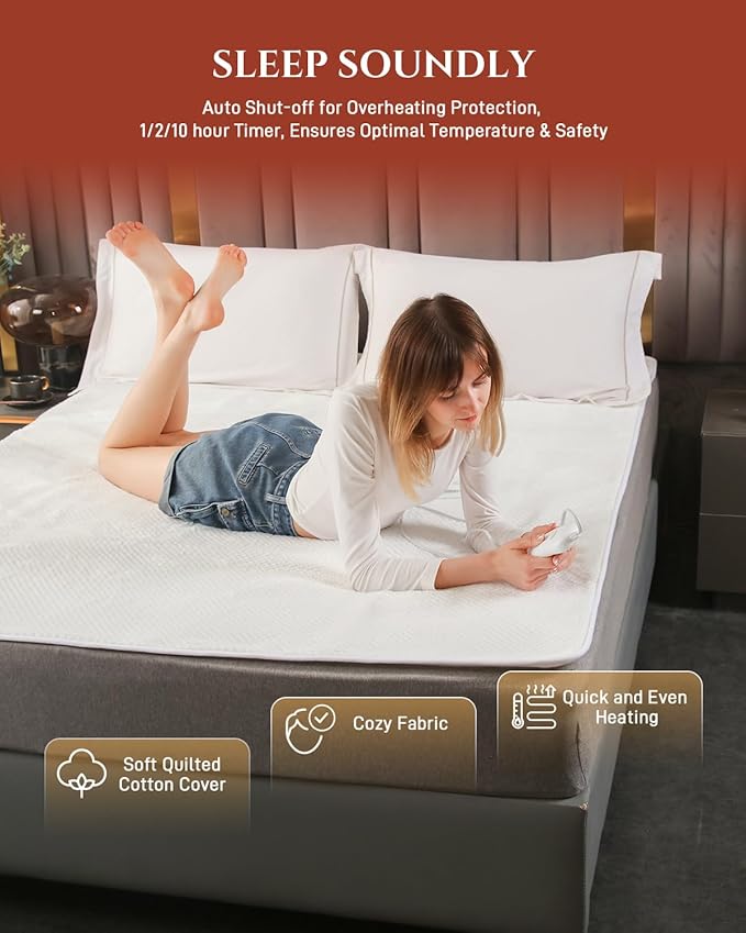 Heated Mattress Pad Full Size – Electric Heated Bed Pad, Deep Pocket Warming Cover, Thick Underblanket Sheet, Bed Warmer (11 Ivory, 54" x 75")