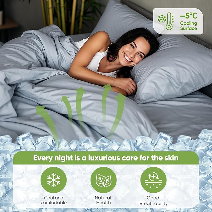 TWK Luxury Sheet Set, Genuine 100% Organic Viscose Derived from Bamboo, Cooling & Breathable, Silky Soft, Bedding Sheets & Pillowcases (Sterling Blue, Queen)