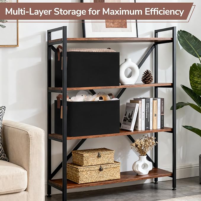 CHICVITA 4 Pack Large Storage Baskets for Shelves, Collapsible Shelf Baskets for Organizing, Fabric Closet Organizers and Storage Bins with Metal Frame, 16.8" x 11" x 9.8", Black - Image 6