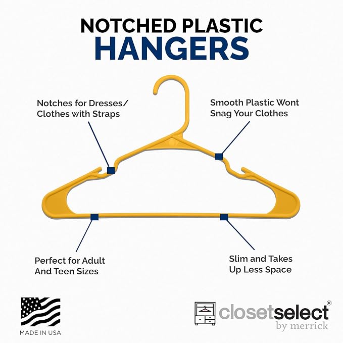 Closetselect Plastic Hangers 50 Pack - Space Saving Clothes Hangers, Made in USA, Durable & Strong Plastic Shirt & Coat Hanger with Notches & Shoulder Grooves, Non-Slip Hangers | Scoreboard Yellow - Image 4