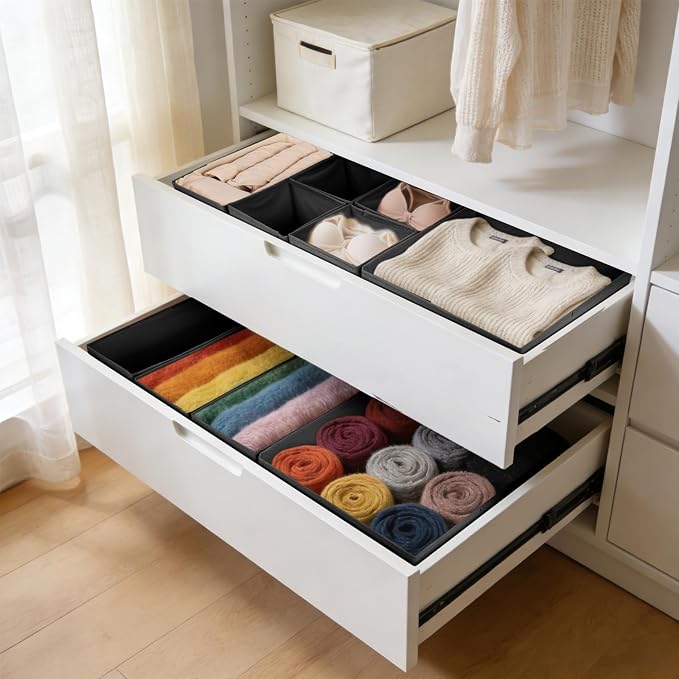 Drawer Organizer Clothes, 16 Pack Dresser Organizer Bins, Foldable Closet Organizers and Storage Fabric Dresser Bins, Shallow Drawer Dividers for Clothing, Underwears, Socks, Tie - Image 8