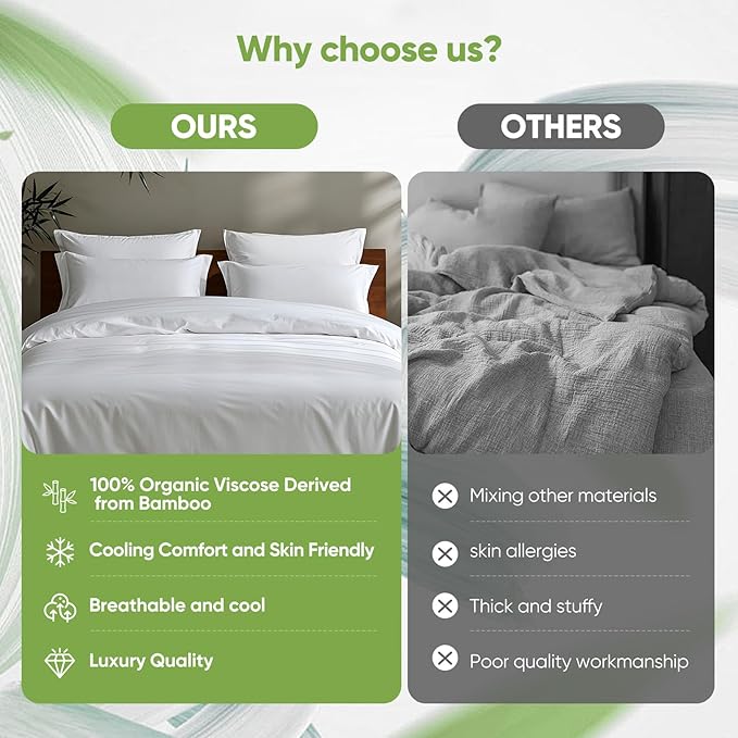 TWK Luxury Sheet Set, Genuine 100% Organic Viscose Derived from Bamboo, Cooling & Breathable, Silky Soft, Bedding Sheets & Pillowcases (White, Queen)