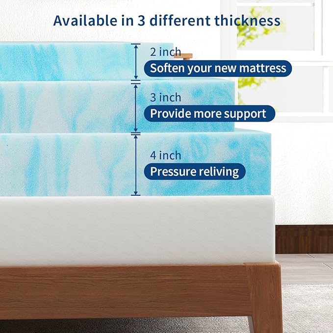 Mattress Topper, 4 Inch King Size Gel Memory Foam Bed Topper, Pressure Relief, CertiPUR-US Certified, Light Blue
