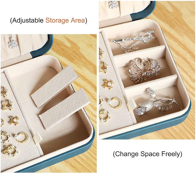 LANDICI Small Jewelry Box for Women Girls, PU Leather Travel Jewelry Organizer Case, Jewellery Storage Holder Display for Ring Earrings Necklace Bracelet Bangle Watch Men Kids Gift, Bluish Green - Image 4