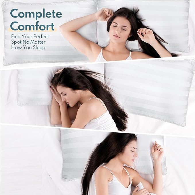 Queen Size Bed Pillows Set of 2 - Breathable Premium Down Alternative Pillows for Side, Back, and Stomach Sleepers Fluffy Hotel Quality Soft Microfiber Fill Skin-Friendly