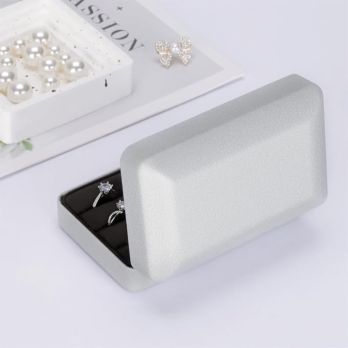 KUKUVR Velet Ring Storage Box for Multiple Rings, Travel Jewelry Stud Earrings Holder Case, 3 Slot Portable Ring Display Organizer Case (Silver) - Image 4