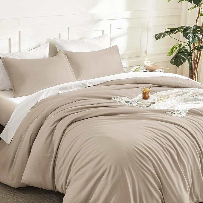 Litanika Oversized King Comforters Khaki Super King Plus Size, 3 Pieces Lightweight Solid Bedding Comforter Set, All Season Fluffy Bed Set (128x120In Comforter & 2 Pillowcases)