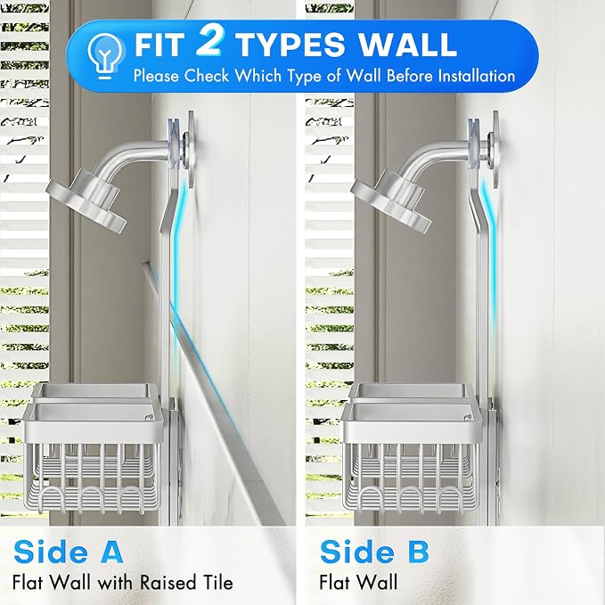 Sewulidon Aluminum Alloy Hanging Shower Caddy for Handheld Shower Heads,Rustproof Hose Shower Organizer 4 Levels Height Adjustable Shower Rack with Hooks,Razor Holder,Soap Holder - Image 8