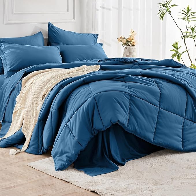 JOLLYVOGUE Twin Comforter Set, Ultra-Soft Bed in a Bag Twin Size 5 Pieces, Oeko-TEX Certified Bedding Set with Down Alternative Comforter, Sheets, Pillowcases & Shams, Teal