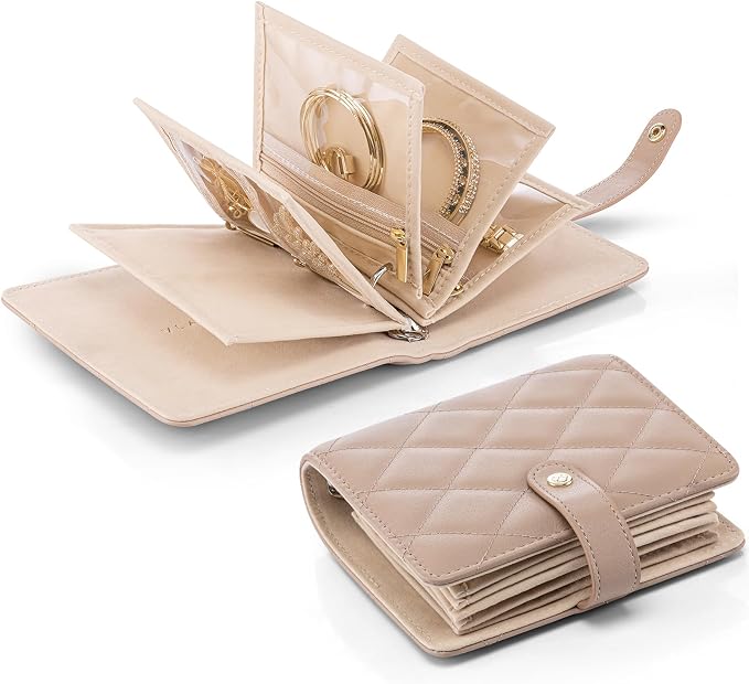 VLANDO Travel Jewelry Case,Portable Jewelry Organizer Storage Book with Clear Zipper Velvet Jewelry Pouch Bag Gifts for Traveler Women Girls-Toffee by VLANDO
