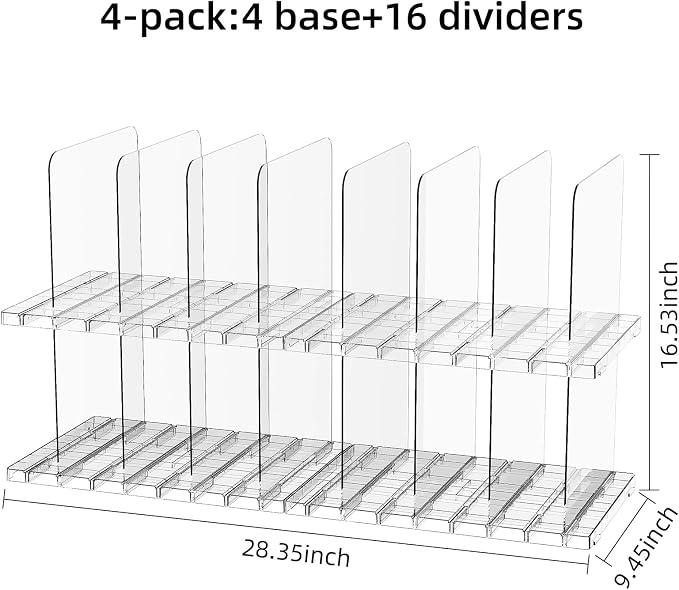 JOYZAN Stackable Purse Organizer for Closet, Adjustable Shelf Dividers for Closet Organizer Clear Acrylic Closet Purse Organizer Detachable Handbag Storage Separator Dividers for Home, Office - 4 Pack - Image 2