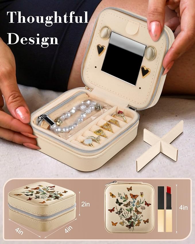 Bistup Travel Jewelry Case - Small Jewelry Organizers and Storage Box for Women Girls Teens Cute Traveling Jewelry Holder with Mirror Little Tiny Compact Flower Modern Unique Aesthetic Pretty - Image 2