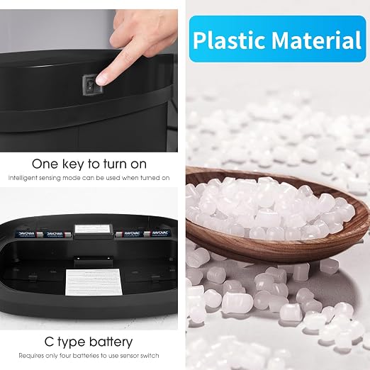 BestOffice | 13 Gallon Trash Can with Lid | Automatic Touchless Garbage Can | Odor Control | Modern Oval Design | Easy to Clean | Plastic | Black | Fits Any Kitchen, Bathroom, Office or Home - Image 3