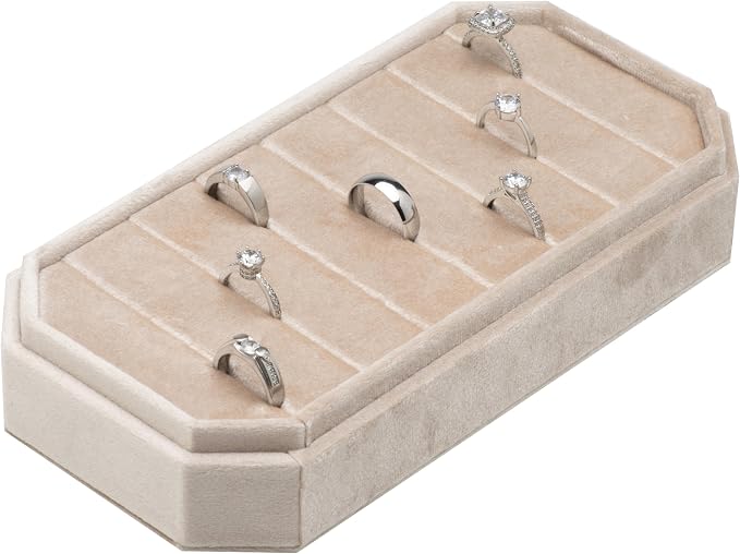 Velvet Ring Organizer Display Tray Jewelry Box Earring Holder Case for Wedding Birthday Christmas Day (Beige) - Image 2