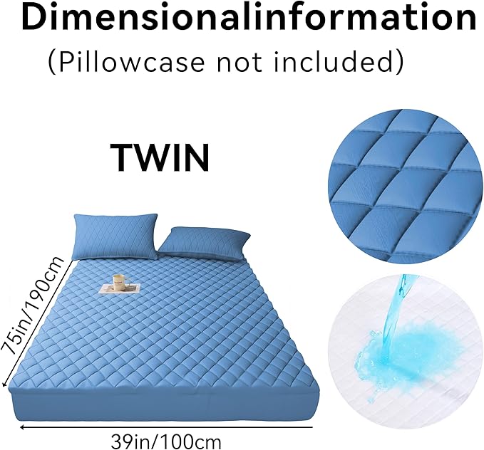WESLEEPER Mattress Protector Waterproof Mattress Protector Mattress Bed Cover Super Soft Breathable Machine Washable Cover for Home, Bedroom, Hotel (Blue, Twin)