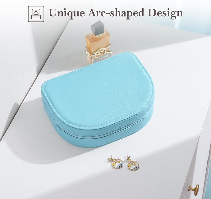 ProCase Travel Size Jewelry Box, Large Portable Seashell-Shaped Jewelry Case, 2 Layer Jewelry Organizer in PU Leather for Women -Blue - Image 4