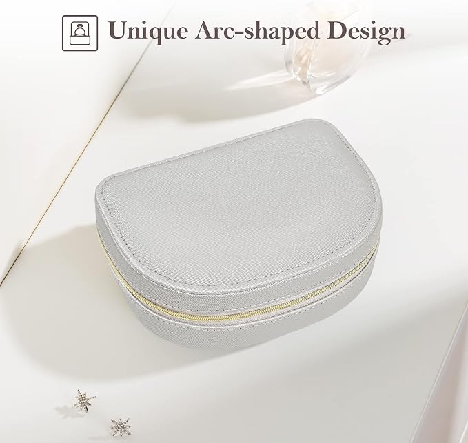 ProCase Travel Size Jewelry Box, Medium Portable Seashell-Shaped Jewelry Case, 2 Layer Mini Jewelry Organizer in PU Leather for Women -Silver - Image 4