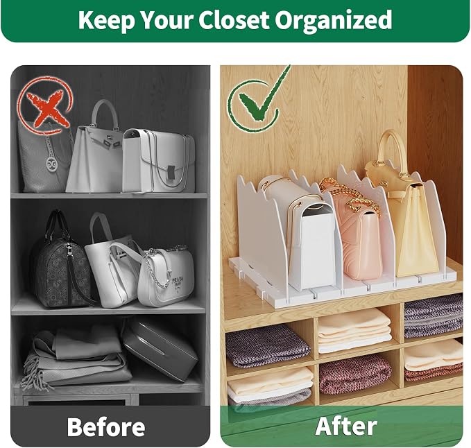 SPACEKEEPER Shelf Divider for Closet, Adjustable Purse Organizers Handbag Separators Storage Organizer Bookshelf Separator Dividers in Bedroom Office Kitchen Bathroom, White - Image 5