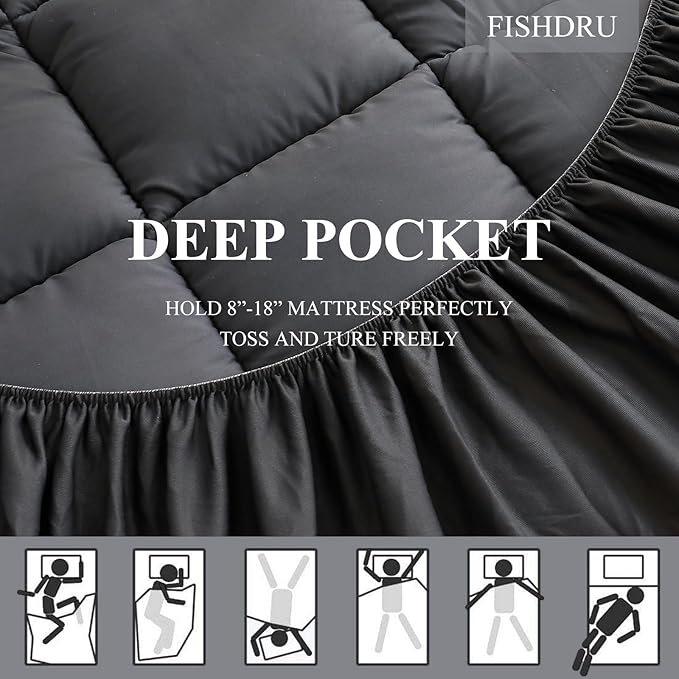 Quilted Fitted Mattress Pad, Quilted Fitted Premium Mattress Protector, Elastic Fitted Mattress Topper Protector and Cover Stretches up to 16 Inches Deep, Breathable, Machine Washable (Dgrey, King)