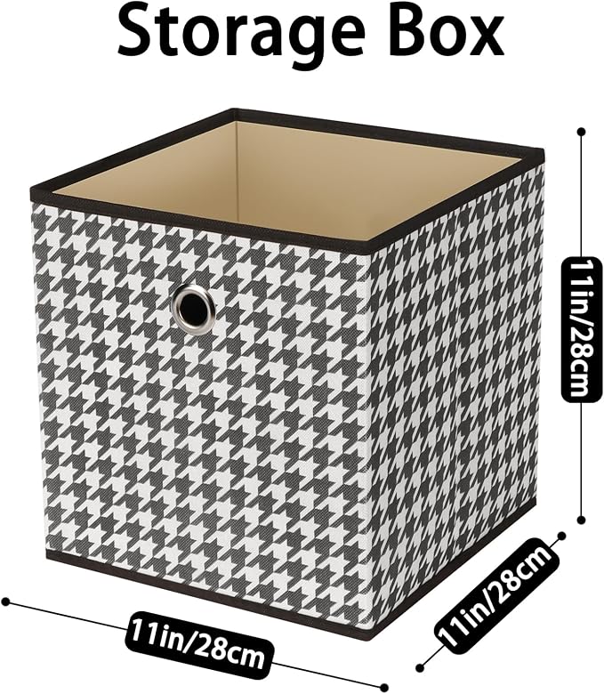 Foldable Storage Cubes Bins,11 Inch Cloth Storage Cube Fabric Storage Box Cubes Organizer Baskets with Dual Handles for Home Organizer Set of 3 (Houndstooth) - Image 2