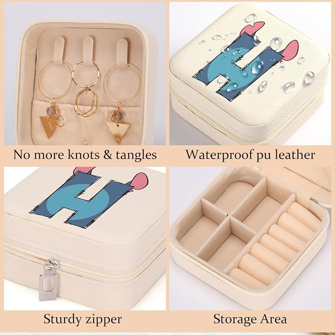 LONGXIN Cute Cartoon Gifts, Initial Travel Jewelry Case Small Jewelry Box Organizer, Personalized Gifts for Women Teen Girls, Birthday Christmas Gifts for Cartoon Lovers, Letter H - Image 3